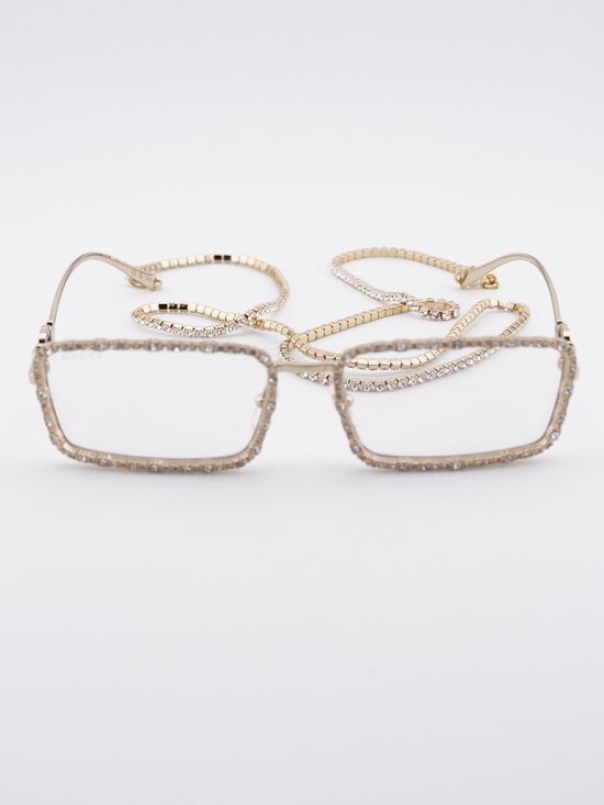 Gucci GG1568S 002 Sunglasses Gold with Gold Chain Inlaid with White Stone main image 7